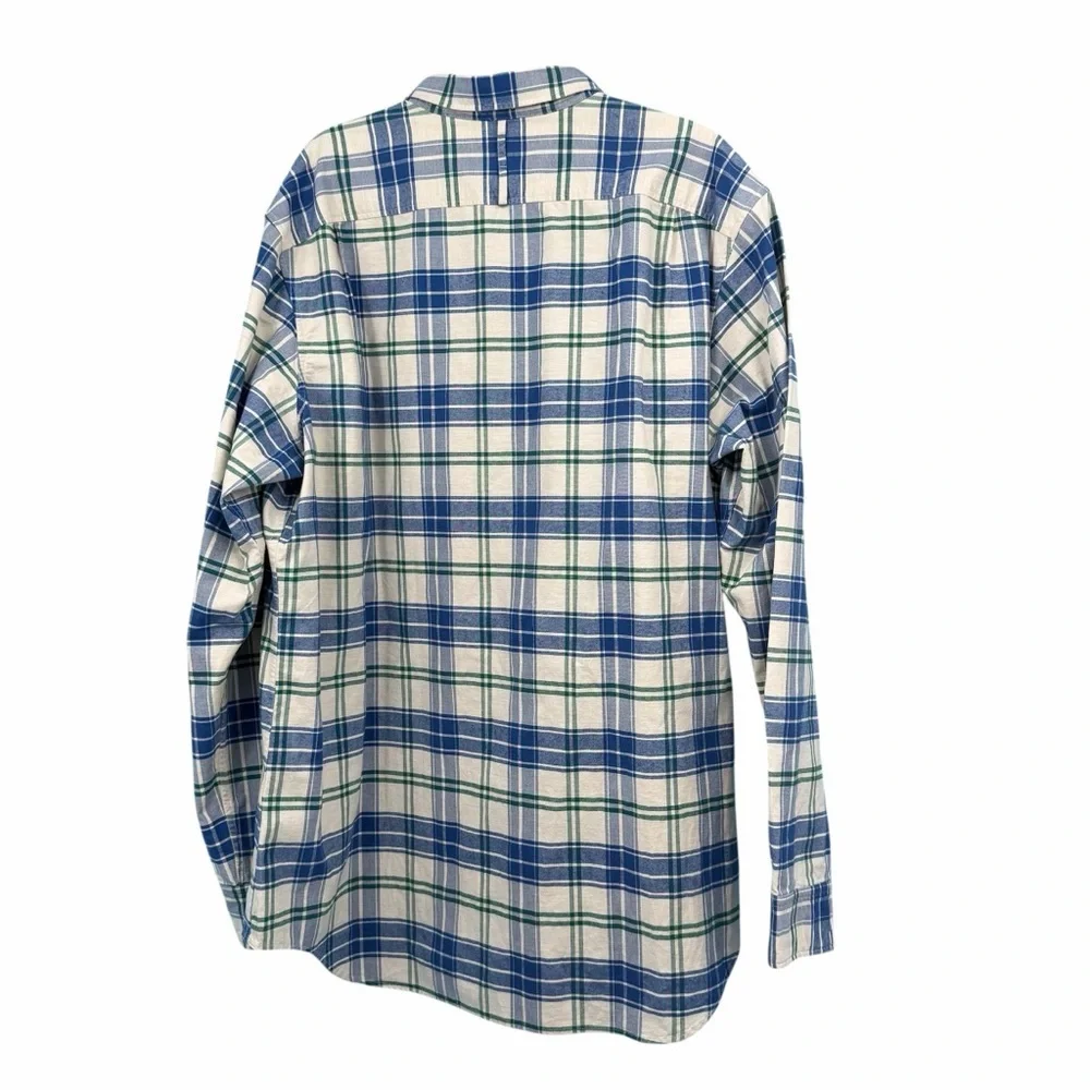 Banana Republic Oxford Slim Fit Blue Green Plaid Corduroy Trim Mens Shirt XXL